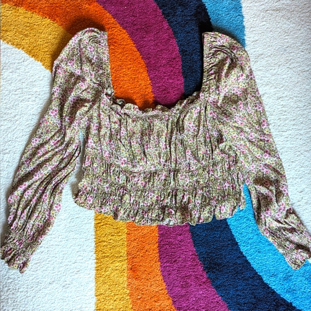 H&M Smocked Floral Top Size XL